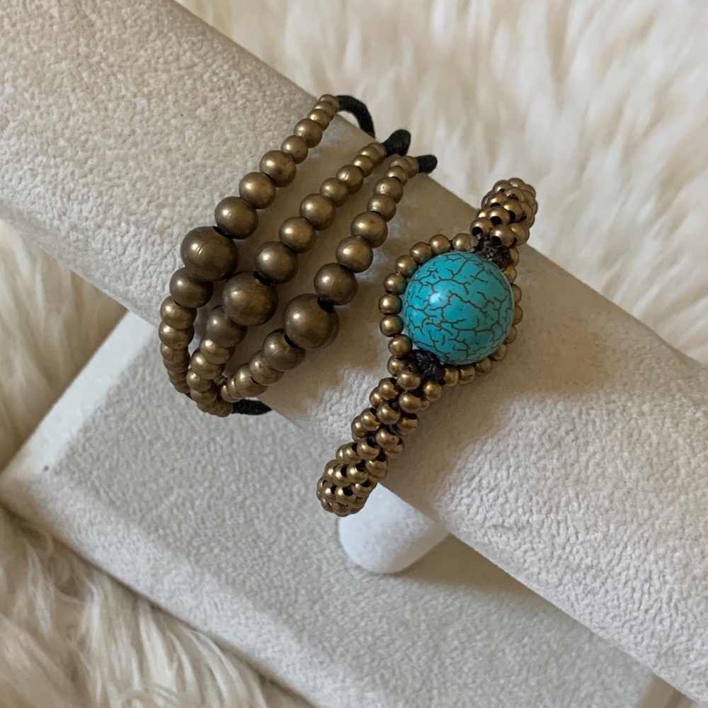 Bronze strap bracelets with turquoise stone